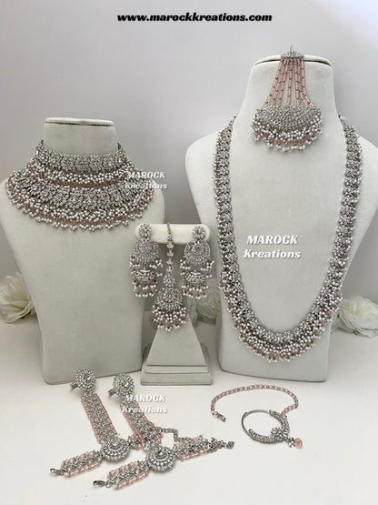 Zohra Premium Quality Pakistani Silver Pink Bridal set/bridal jewelry