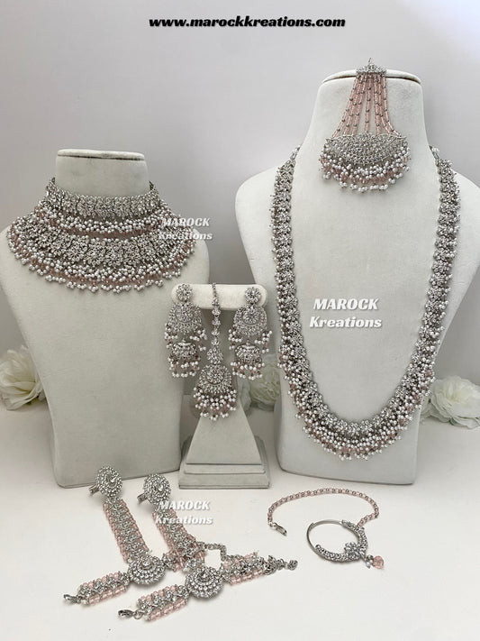 Zohra Premium Quality Pakistani Silver Pink Bridal set/bridal jewelry