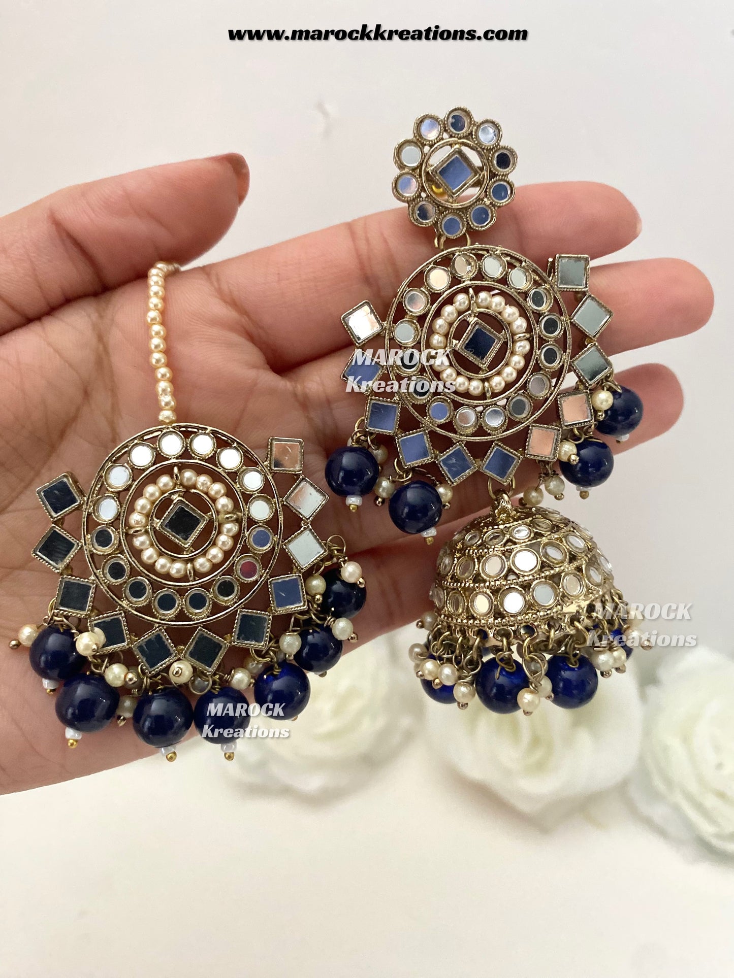 Aariya Premium Quality Mirror Earrings and tikka set