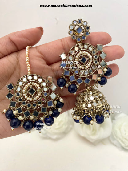 Aariya Premium Quality Mirror Earrings and tikka set