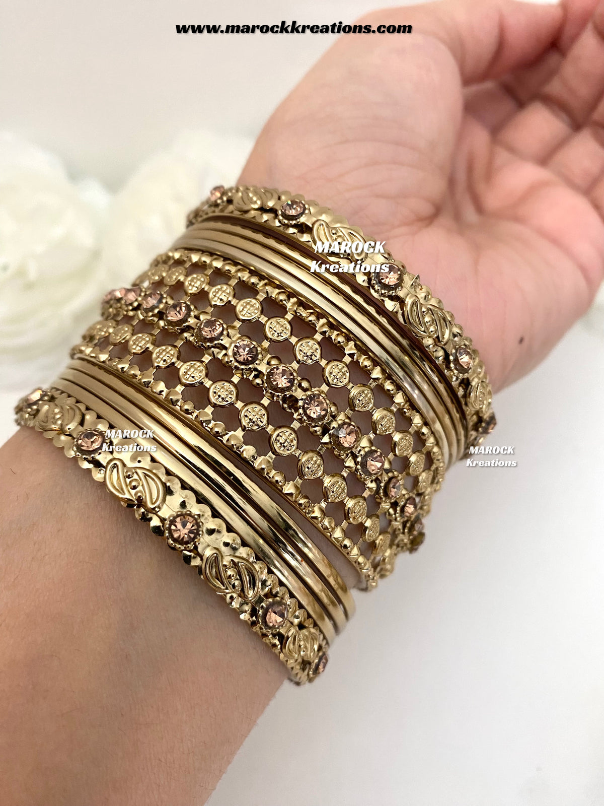Antique Gold Kundan and stones Bangles stack (both hands)