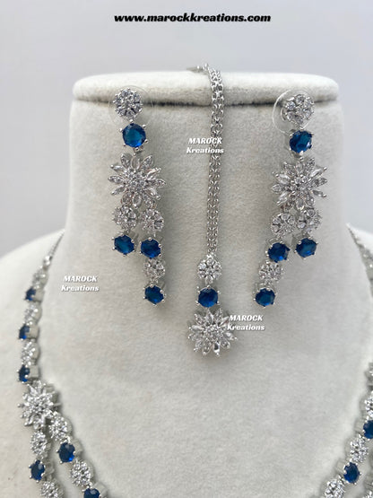 Sumra Silver American Diamond Double layer Necklace set  on