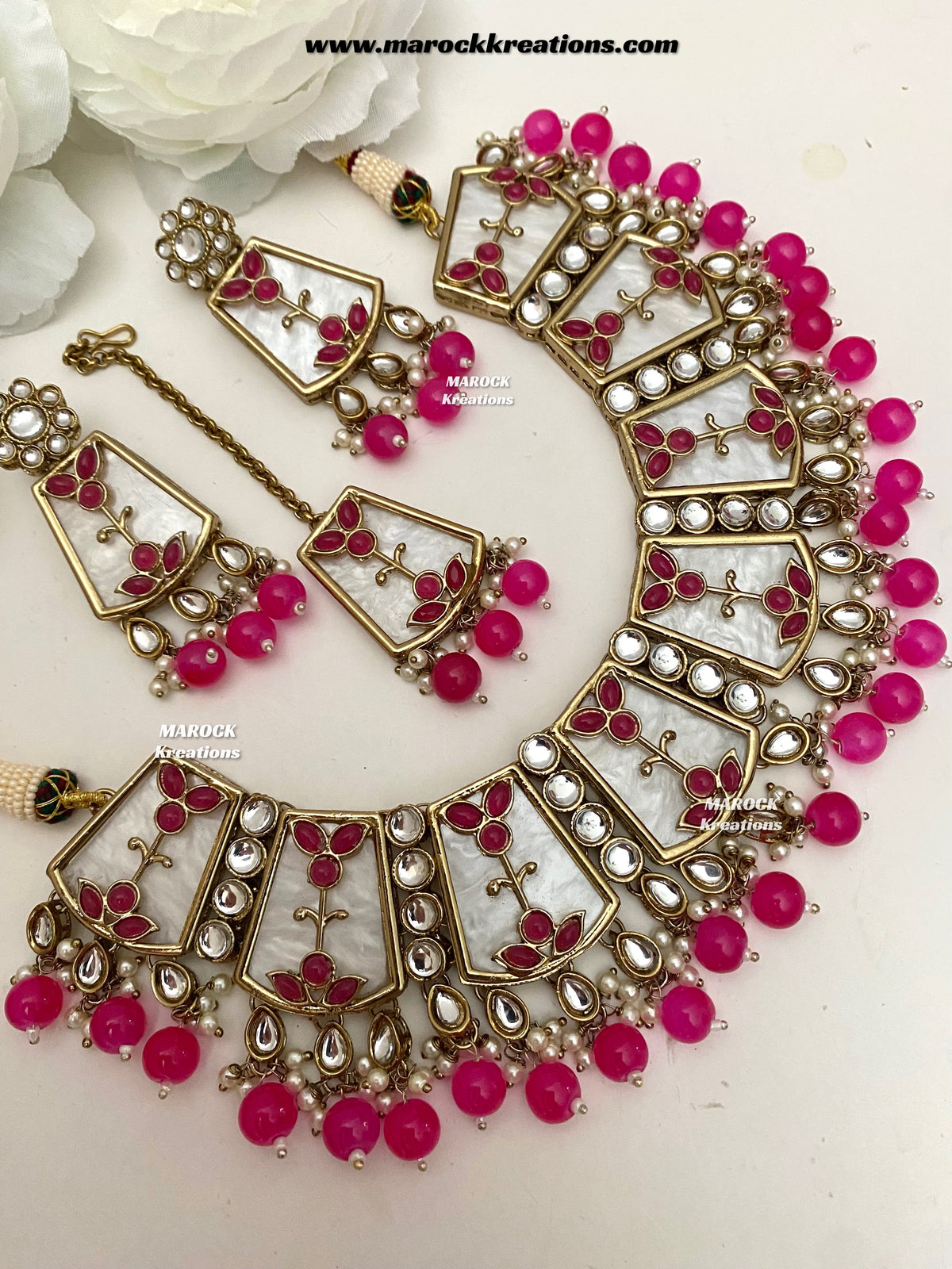 Aqeela Kundan MOP Statement Necklace set