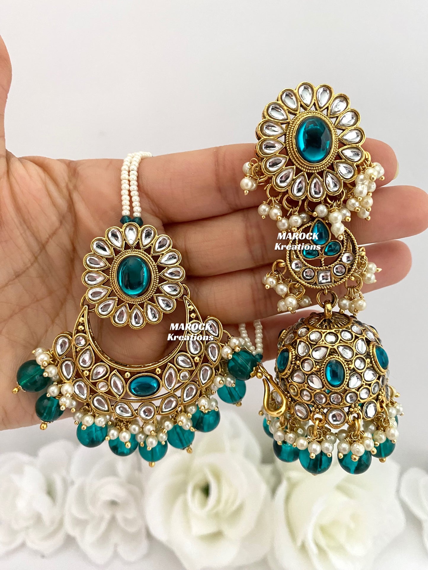 Premium Quality Kundan Jhumki Earrings and tikka sets