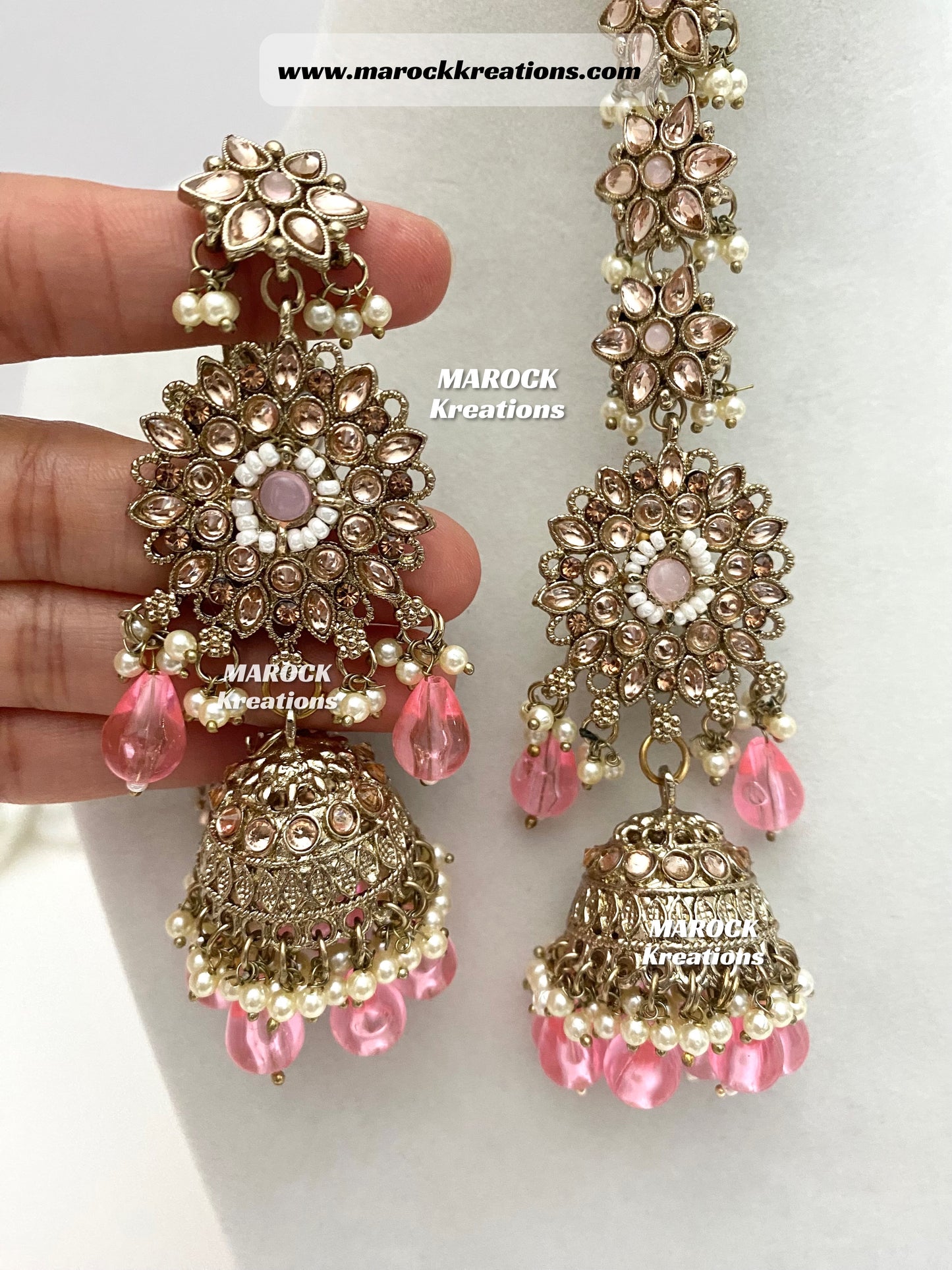 Bollywood style Polki Bahubali Jhumki Earrings comes with saharey