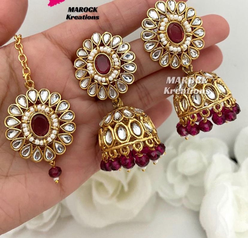 Sehaj Kundan Jhumki Earrings and tikka set