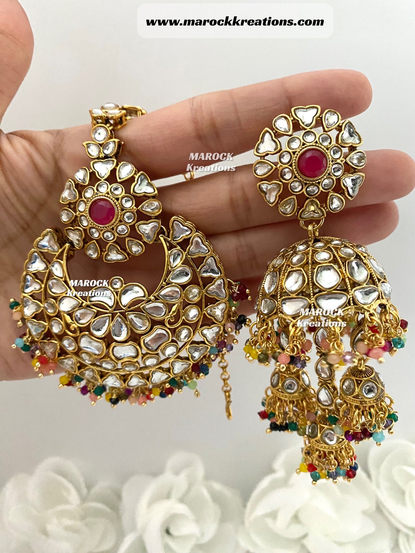 Disha Premium Quality Kundan Statement Earrings and tikka set