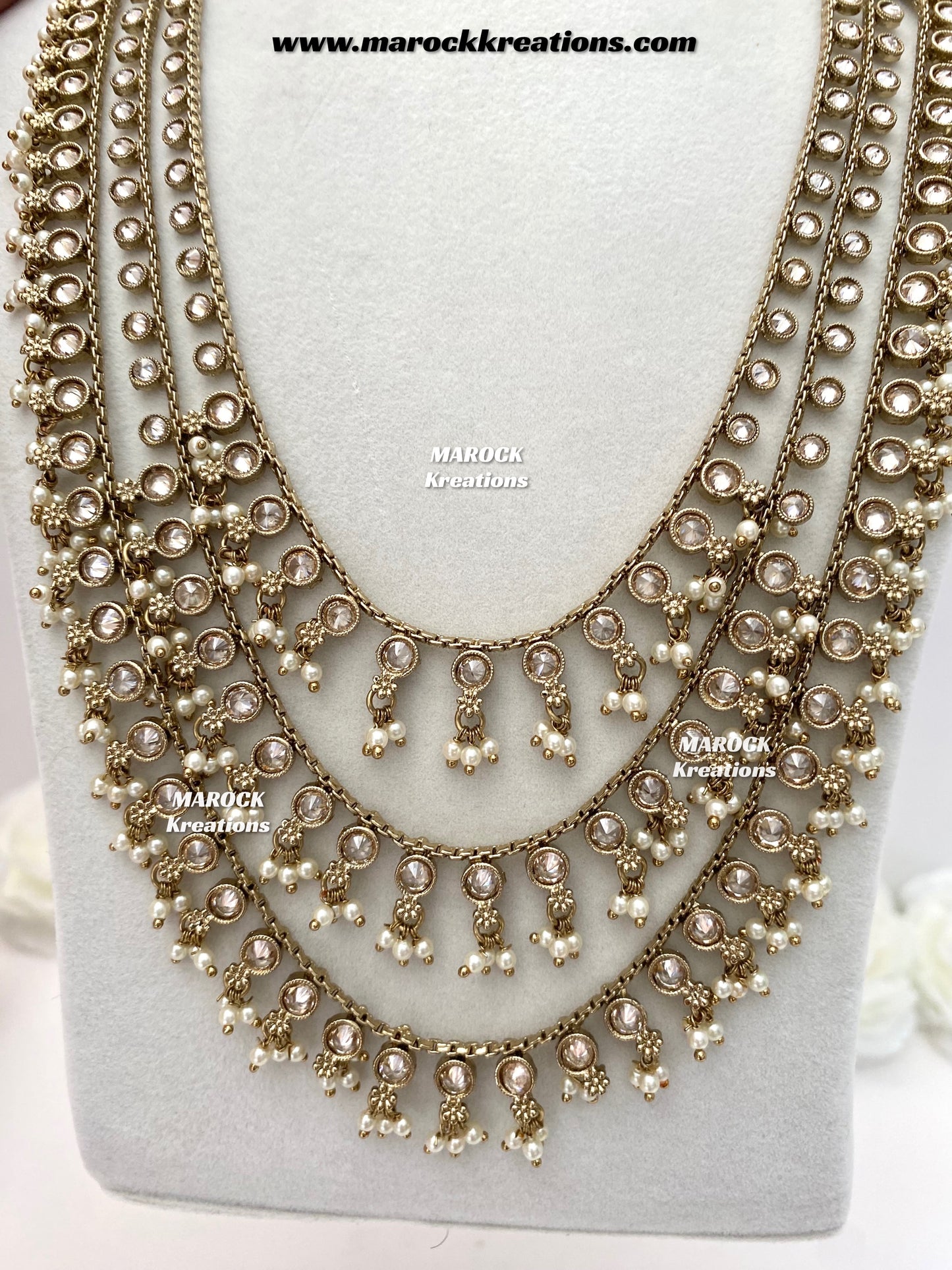 Meghan Premium Quality Polki triple layer Statement Rani haar set