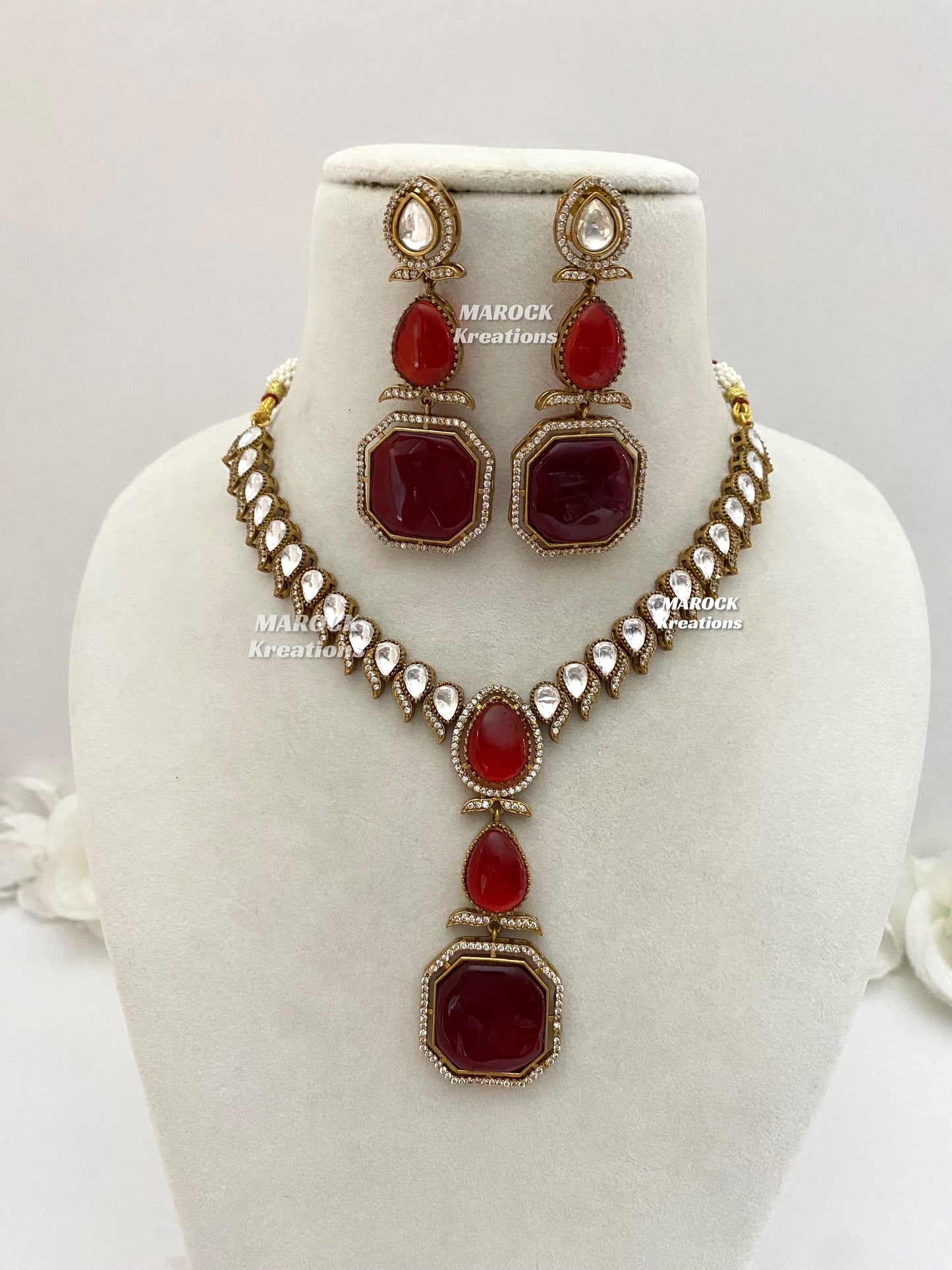 Elsie Tyani inspired Premium Quality Moissanite Kundan Necklace set