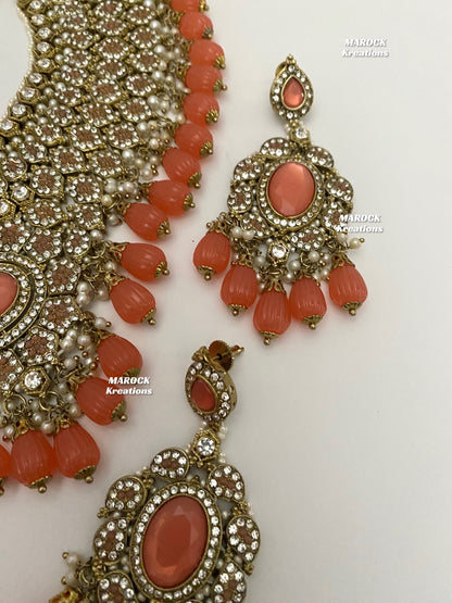 Antique Gold Pakistani Coral Necklace set