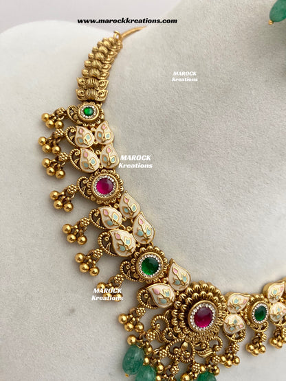 Mayuri Premium Quality Gold Plated Meenakari Rajwadi Necklace set