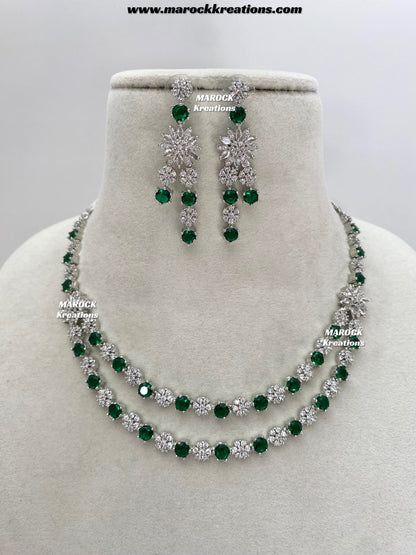 Sumra Silver American Diamond Double layer Necklace set  on