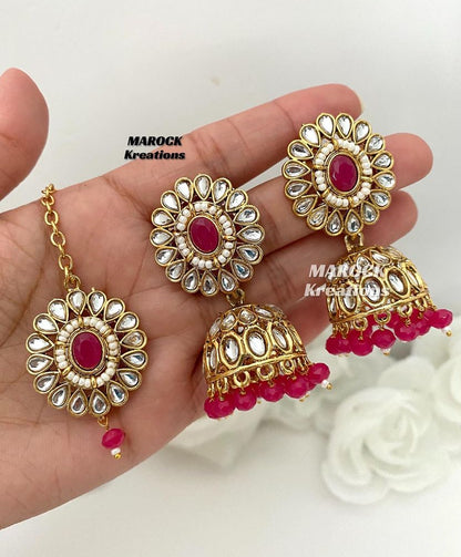 Sehaj Kundan Jhumki Earrings and tikka set