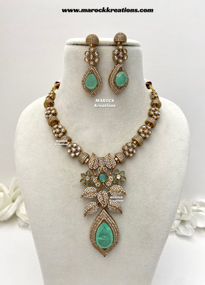 Milly Premium Quality Moissanite Kundan and American diamond Statement necklace set