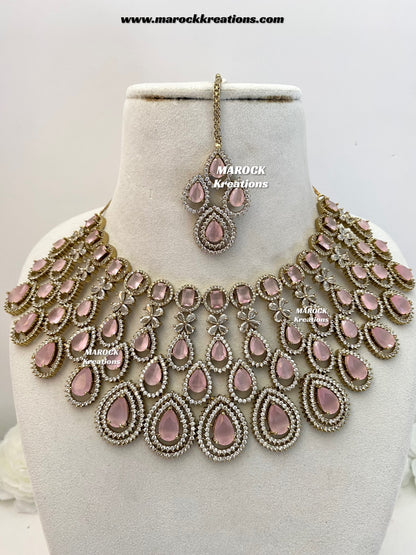 Tushita Antique Gold American Diamond Statement Necklace set/Bridal set