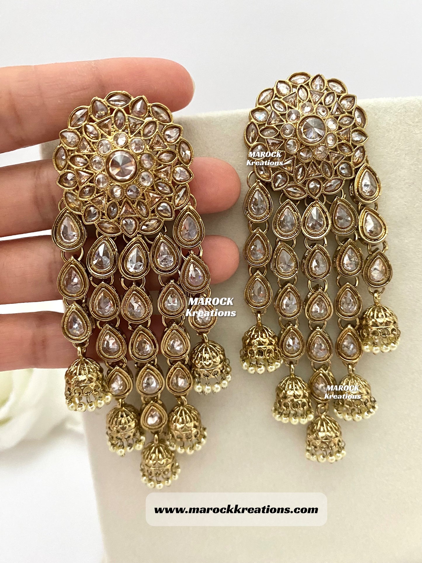 Bollywood style High Quality Antique Gold Polki Statement Earrings