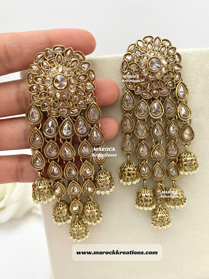 Bollywood style High Quality Antique Gold Polki Statement Earrings