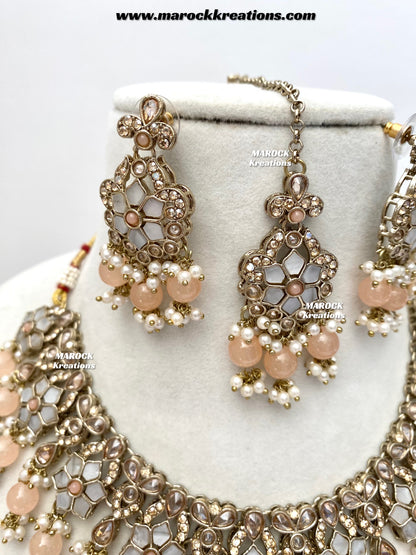 Arpan Antique Gold Polki MOP Statement Necklace set