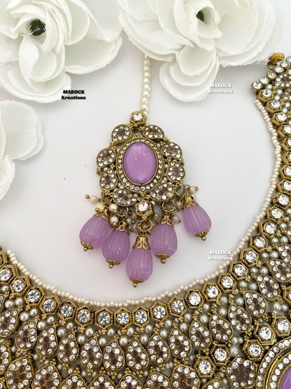 Antique Gold Pakistani Lavender Necklace set