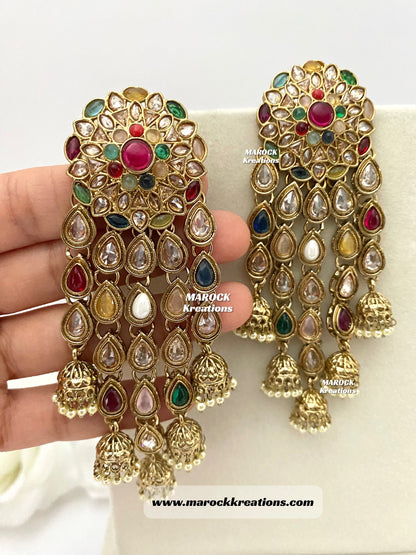 Bollywood style High Quality Antique Gold Polki Statement Earrings