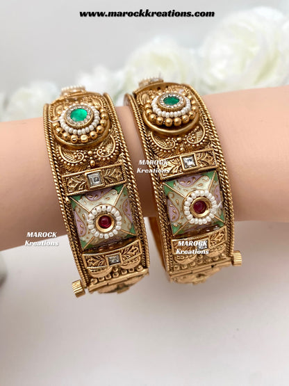 Sabina Premium Quality Gold plated handcrafted Meenakari openable screw statement kade/bangles