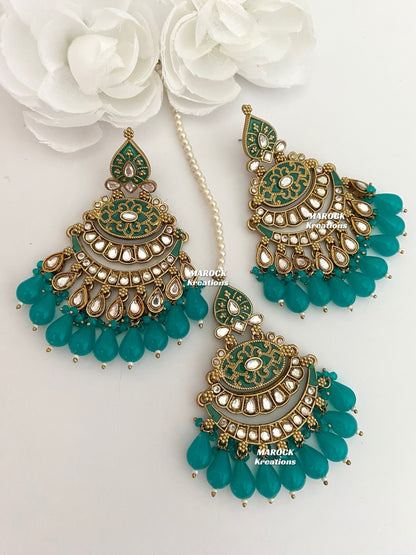 Premium Quality Kundan Meenakari Statement Earrings and tikka sets