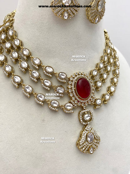 Salina Premium Quality Moissanite Kundan triple layer Necklace set