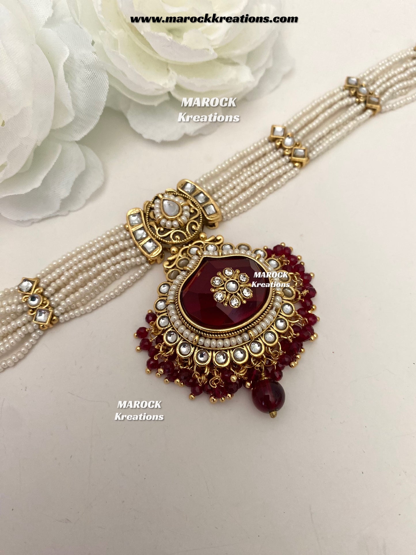 Kanishka Premium Quality Kundan Maroon/Dark Red Statement Bridal set