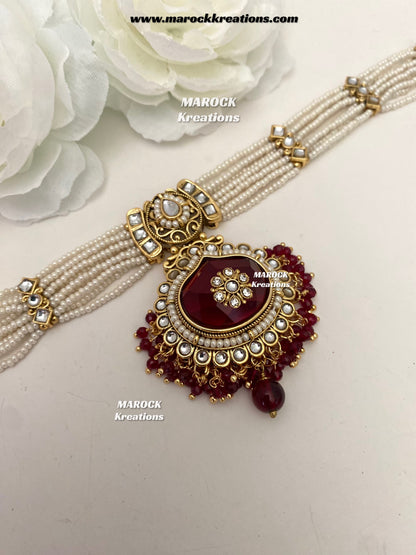 Kanishka Premium Quality Kundan Maroon/Dark Red Statement Bridal set