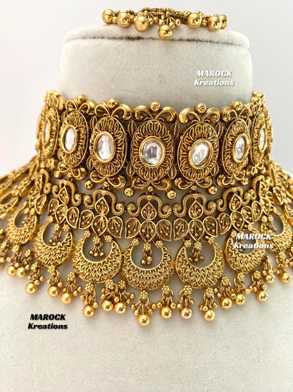 Elegant Gold Plated premium quality Kundan Statement Necklace set/Bridal set