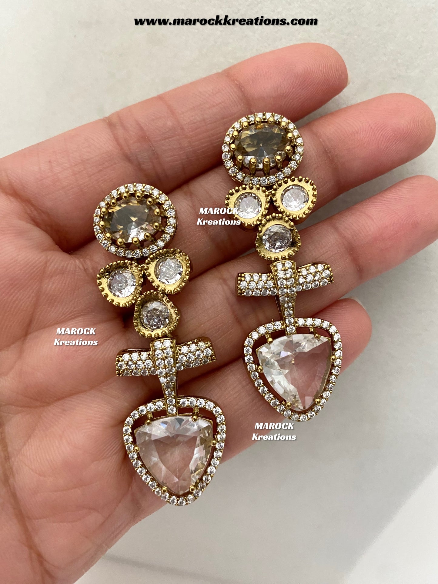 Isabel Antique Gold American Diamond Statement Necklace set