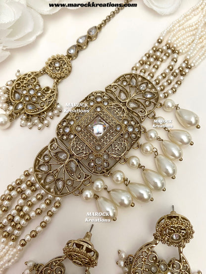 Naila Antique Gold Polki Choker set