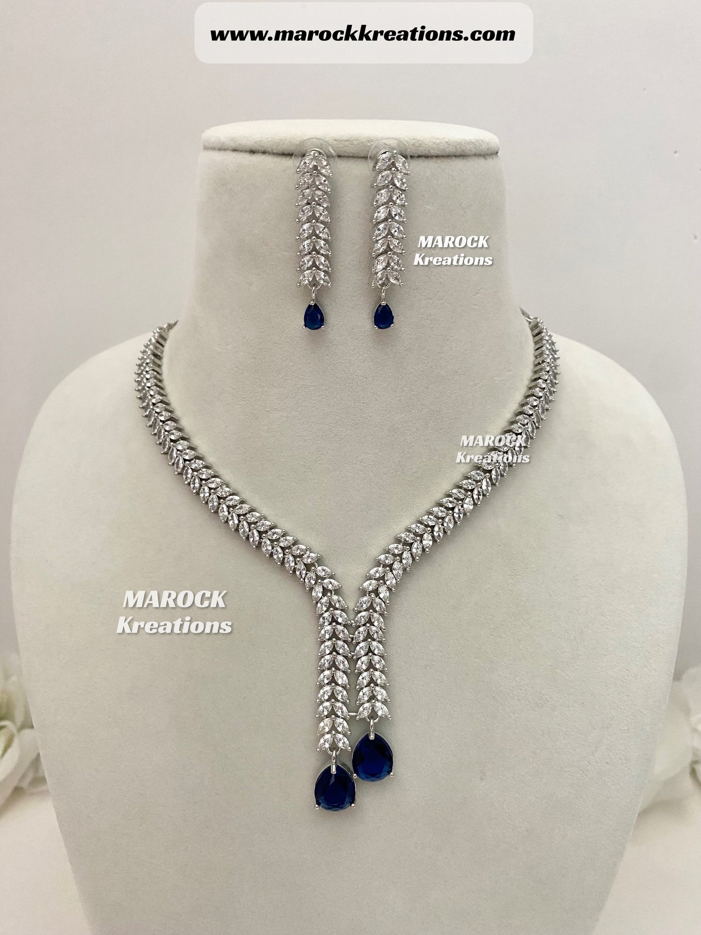 Ava Silver base American Diamond Necklace set