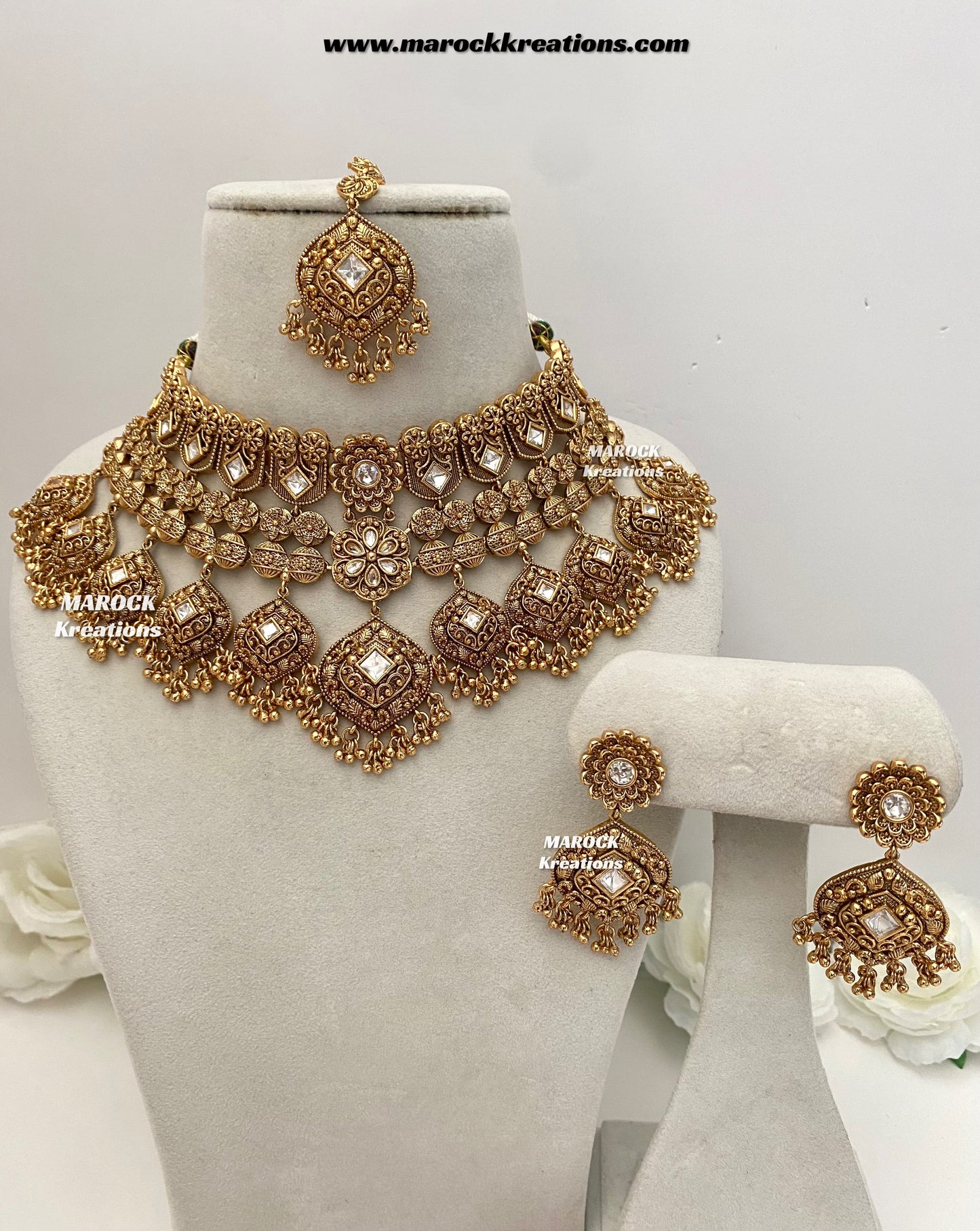 Amalya Premium Quality Gold plated statement Necklace set/Bridal set