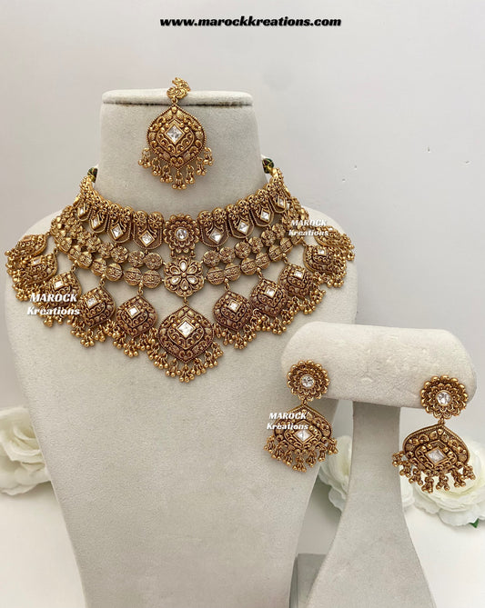 Amalya Premium Quality Gold plated statement Necklace set/Bridal set