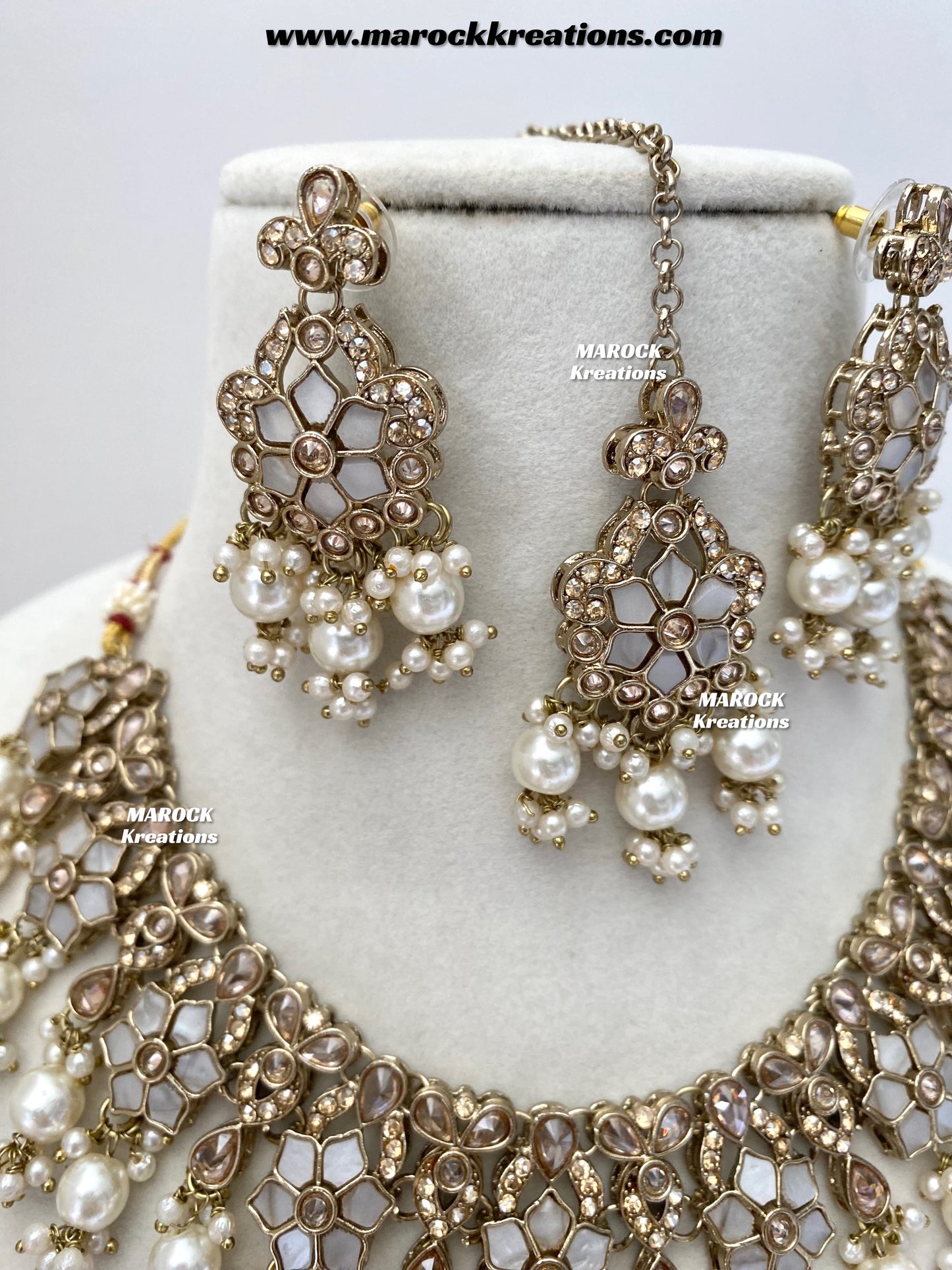 Arpan Antique Gold Polki MOP Statement Necklace set