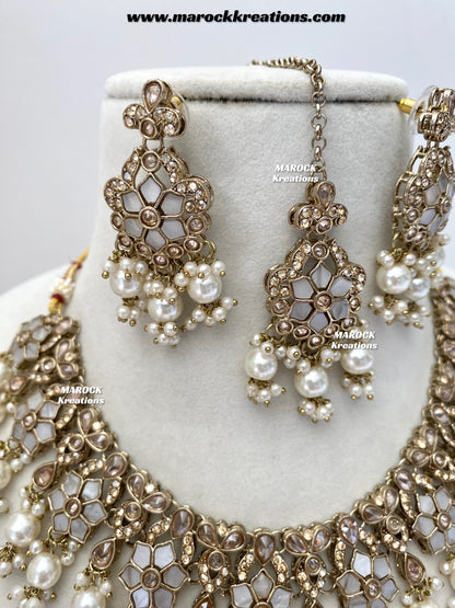 Arpan Antique Gold Polki MOP Statement Necklace set