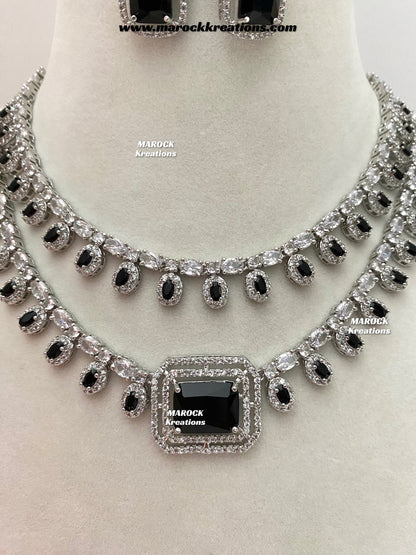 Eshika Silver American Diamond double layer Necklace set