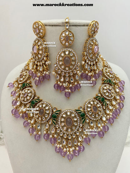 Iqra Premium Quality Kundan Meenakari Statement Necklace set
