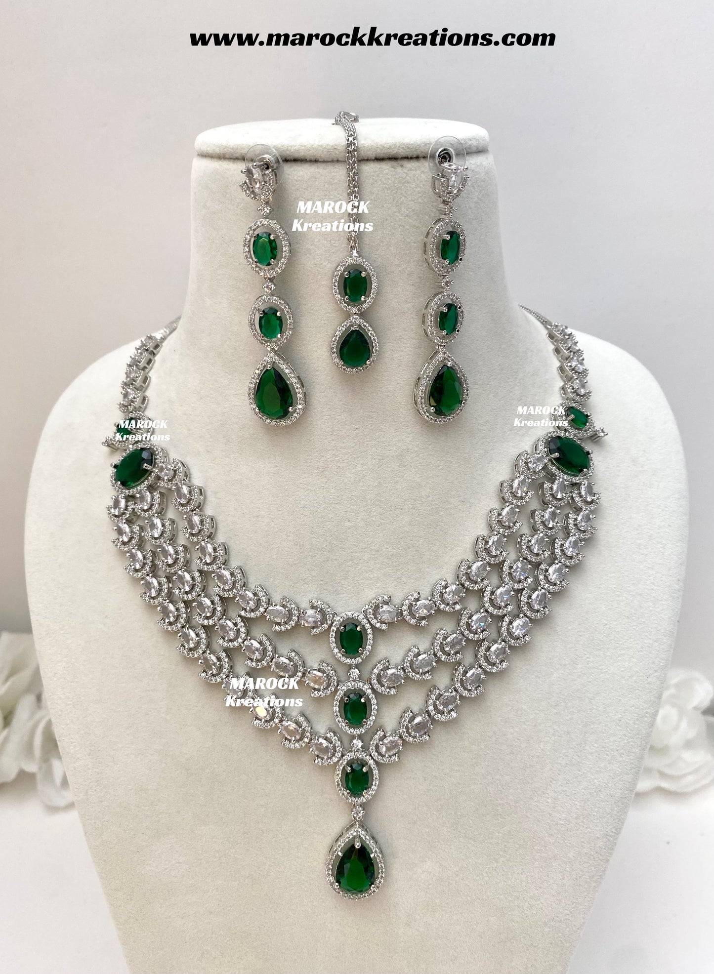 Gannat Silver American Diamond Necklace set