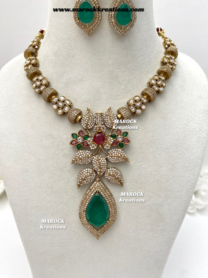 Milly Premium Quality Moissanite Kundan and American diamond Statement necklace set