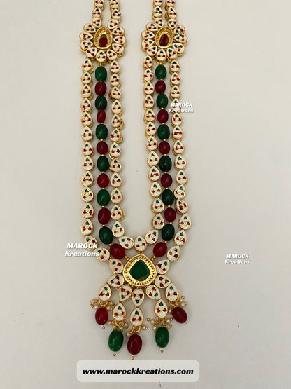 Kundan and Monalisa Rani Haar/Long necklace (Back side Meenakari)