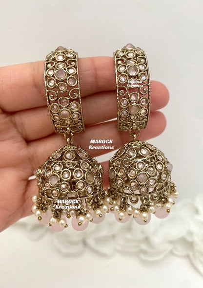 Rashmika Antique Gold Polki Baali Jhumki Earrings