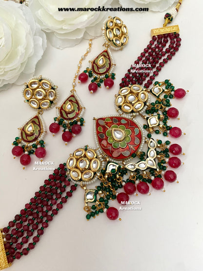 Natasha Premium Quality Kundan Meenakari Statement Choker set