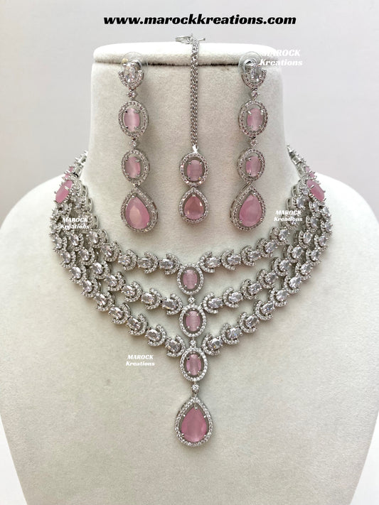 Gannat Silver American Diamond Necklace set