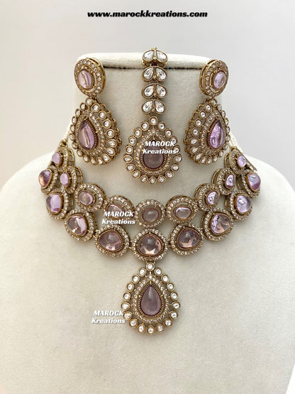 Zafina Premium Quality Moissanite Kundan Statement Choker/Necklace set