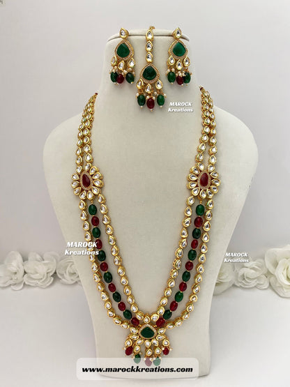 Kundan and Monalisa Rani Haar/Long necklace (Back side Meenakari)