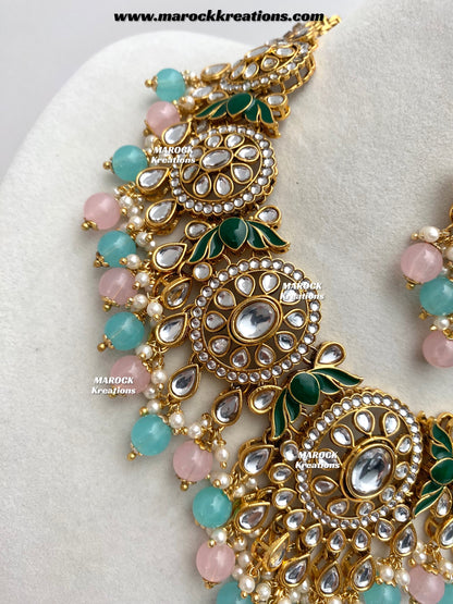 Iqra Premium Quality Kundan Meenakari Statement Necklace set