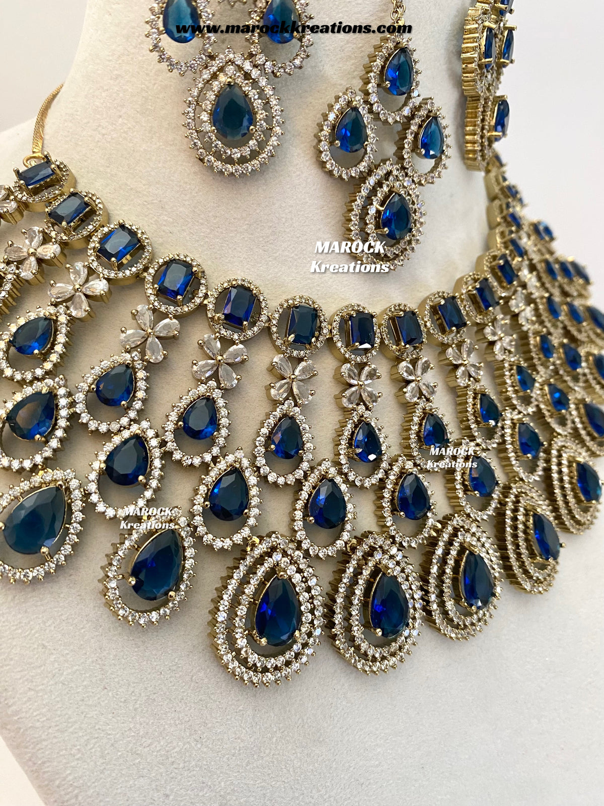 Tushita Antique Gold American Diamond Statement Necklace set/Bridal set