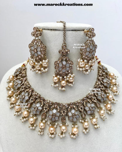 Arpan Antique Gold Polki MOP Statement Necklace set
